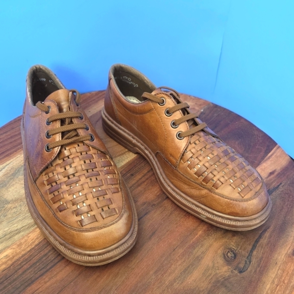 Rieker Antistress Woven Leather Oxford Shoe Caramel Brown Men's US 10 (EU43)
